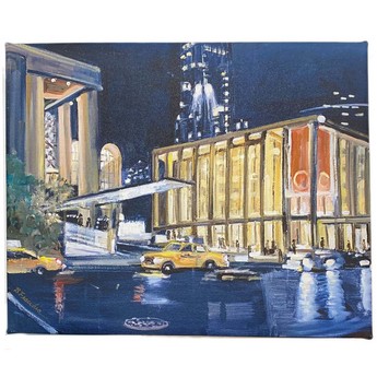Lincoln Center with Taxi (Unframed Giclée Print on Canvas)