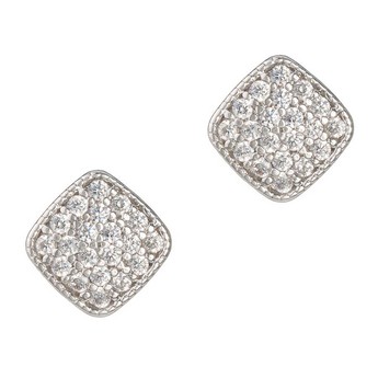 Square Micropavé Stud Earrings in White Gold