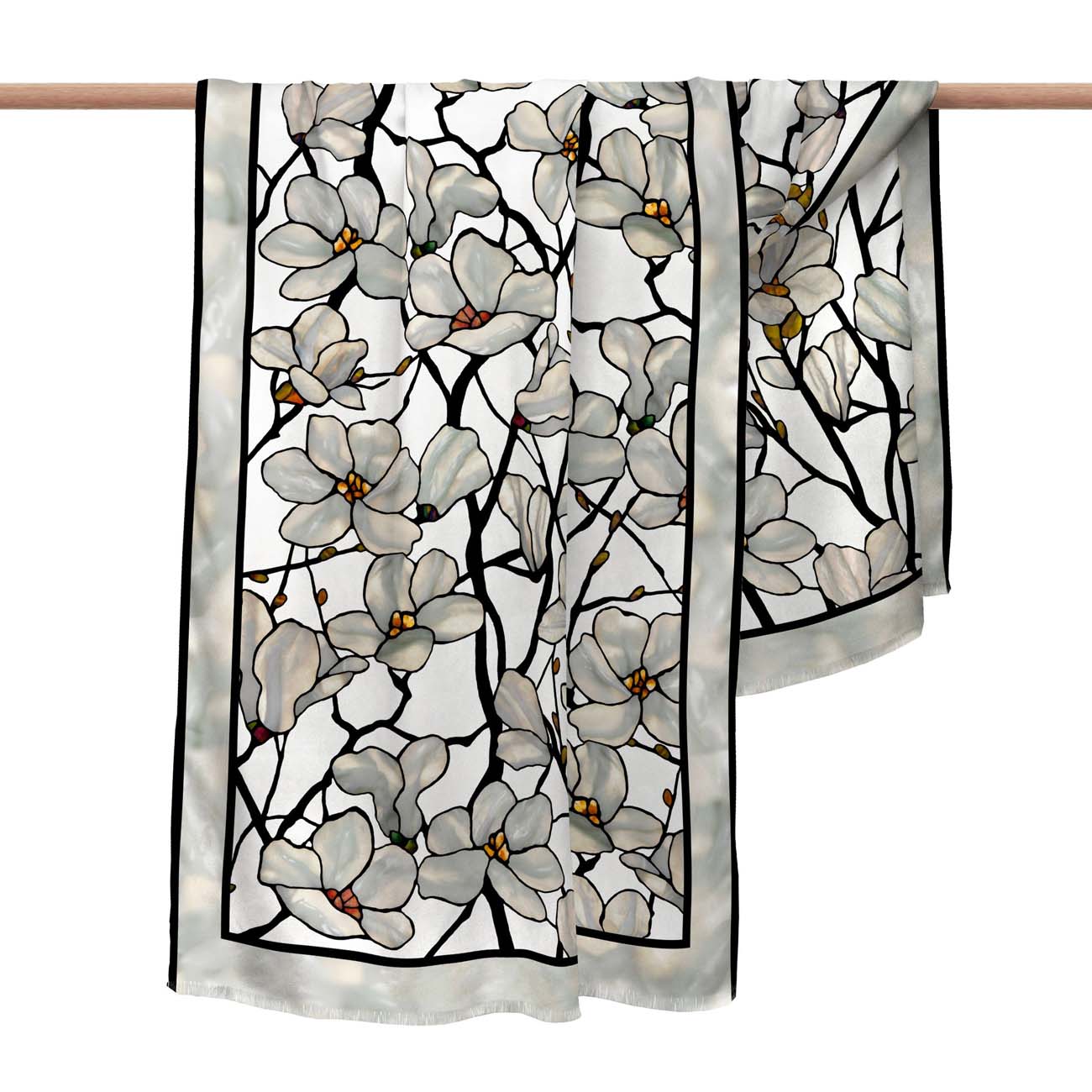 MMA Louis C. Tiffany,White Magnolia Oblong Silk Scarf, Metropolitan Museum of Art